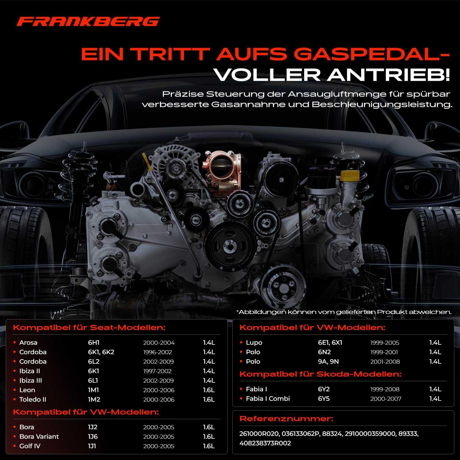 Frankberg 1x Drosselklappenstutzen Kompatibel mit Golf IV 1J1 Polo 9A 9N Cordoba 6K1 6K2 Ibiza II 6K1 B.o.r.a 1J2 Leon 1M1 Toledo II 1M2 Fabia I 6Y2 Replace# 408238373R002