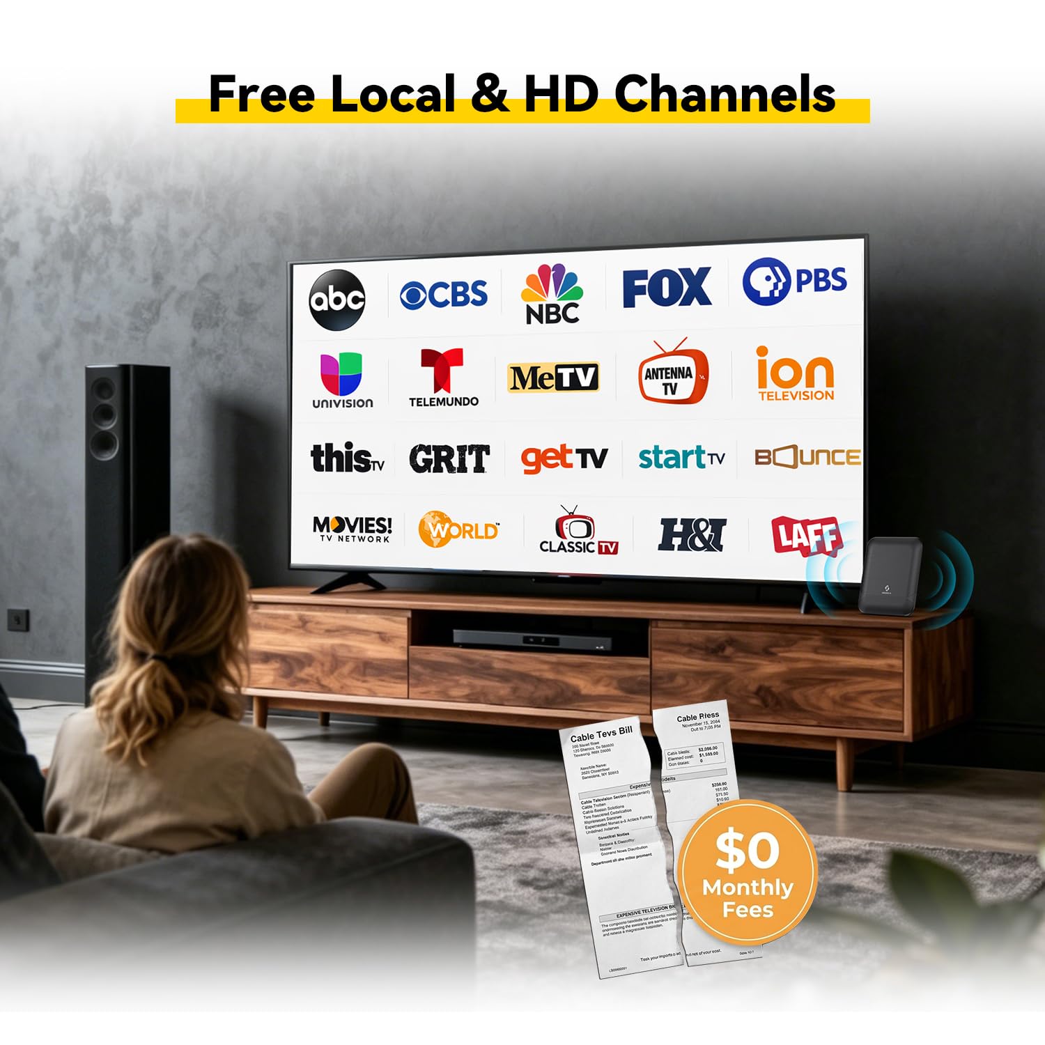 Antena de TV digital para Smart TV interior y exterior, antena HDTV amplificada de 55 millas con amplificador de señal, recepción para canales locales, TV 8K 4K 1080P HD VHF UHF, con cable
