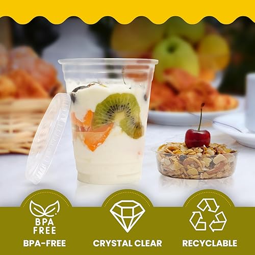 Miniatura 7 de Parfait Cups - Juego de 50 tazas de postre reutilizables con tapas planas e insertos - Plástico transparente - a prueba de derrames y fugas