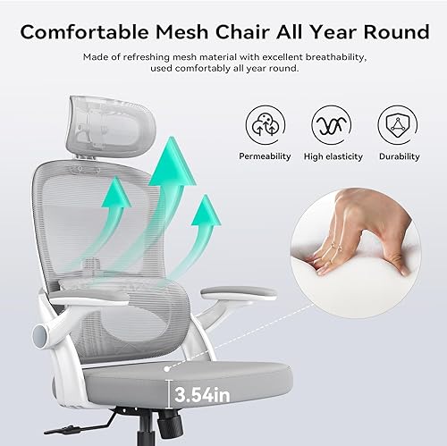 Miniatura 4 de SIHOO M102C Silla de oficina ergonómica, silla de escritorio con respaldo alto con reposabrazos 3D, soporte lumbar arriba y abajo, silla giratoria