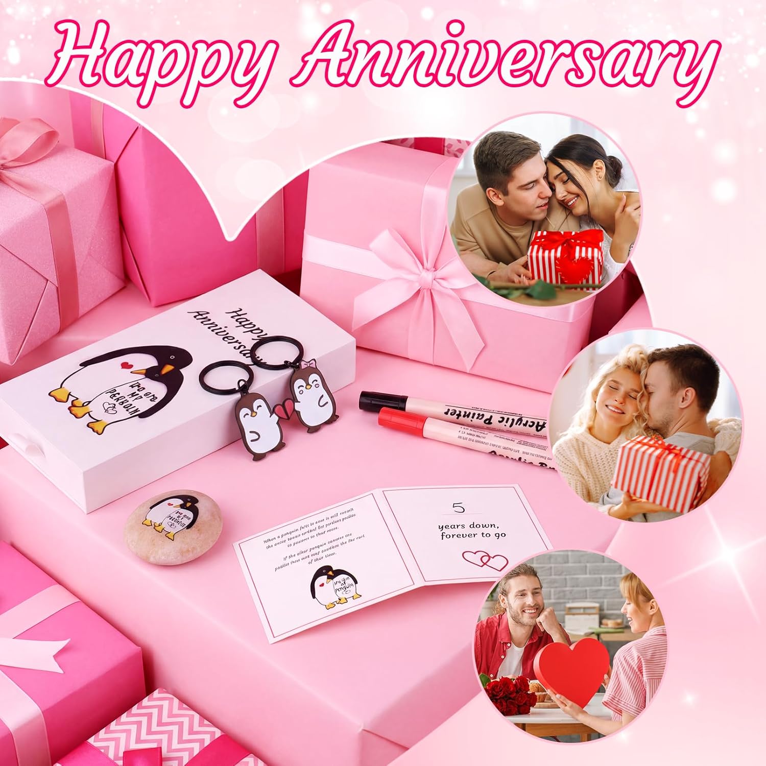 Anniversary Penguin Pebble Gift Set - Valentines Day Gifts for Boyfriend, Girlfriend, Him, Her - Unique I Love You Keepsake for Couples (Happy Anniversary) - Image 6