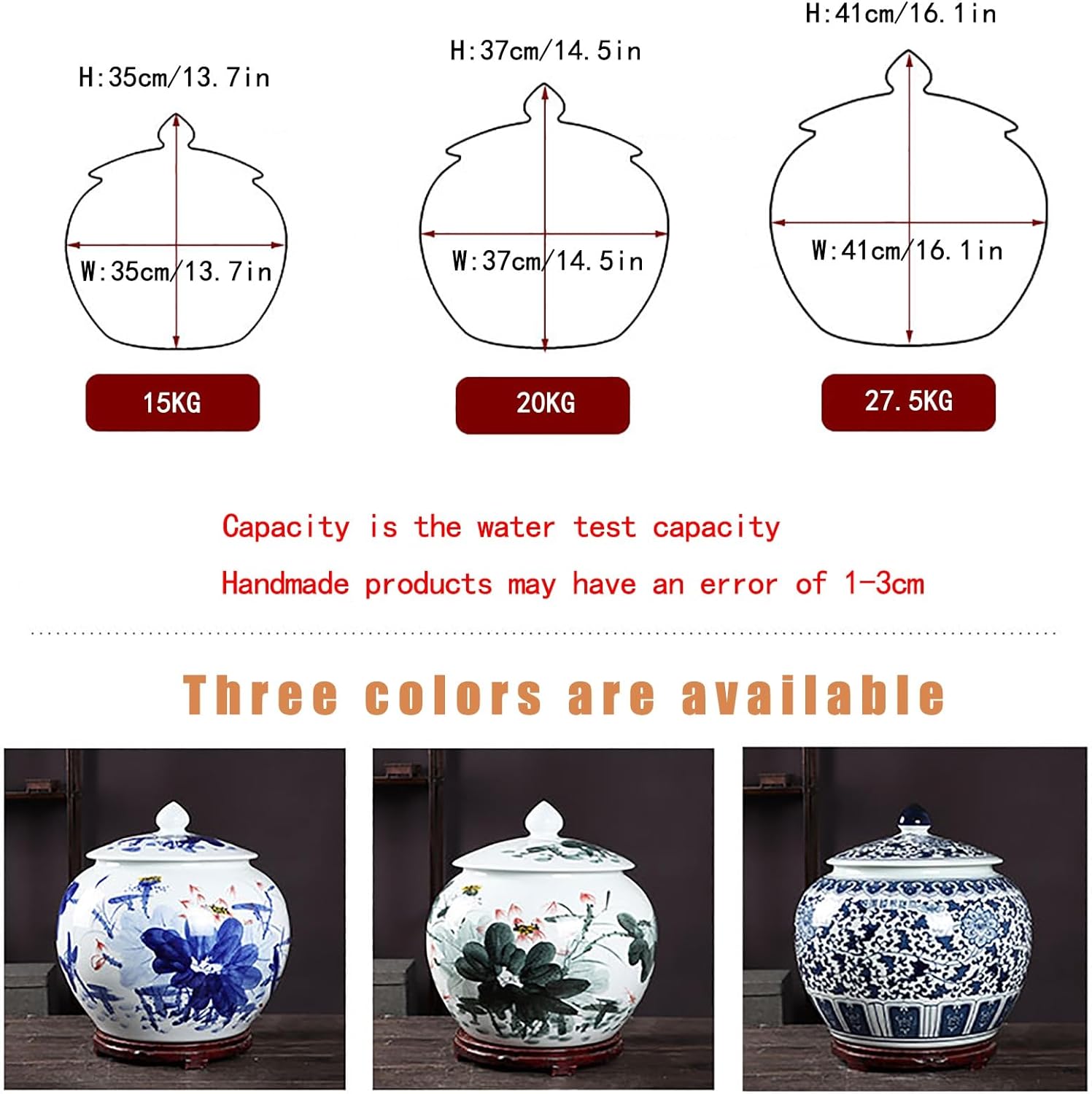 Ceramic Sealed Storage Rice Tank with Retro Cereal Storage Container Traditional Storage Rice Bins Classic Food Dispensers Living Room(B,Capacity 20KG)