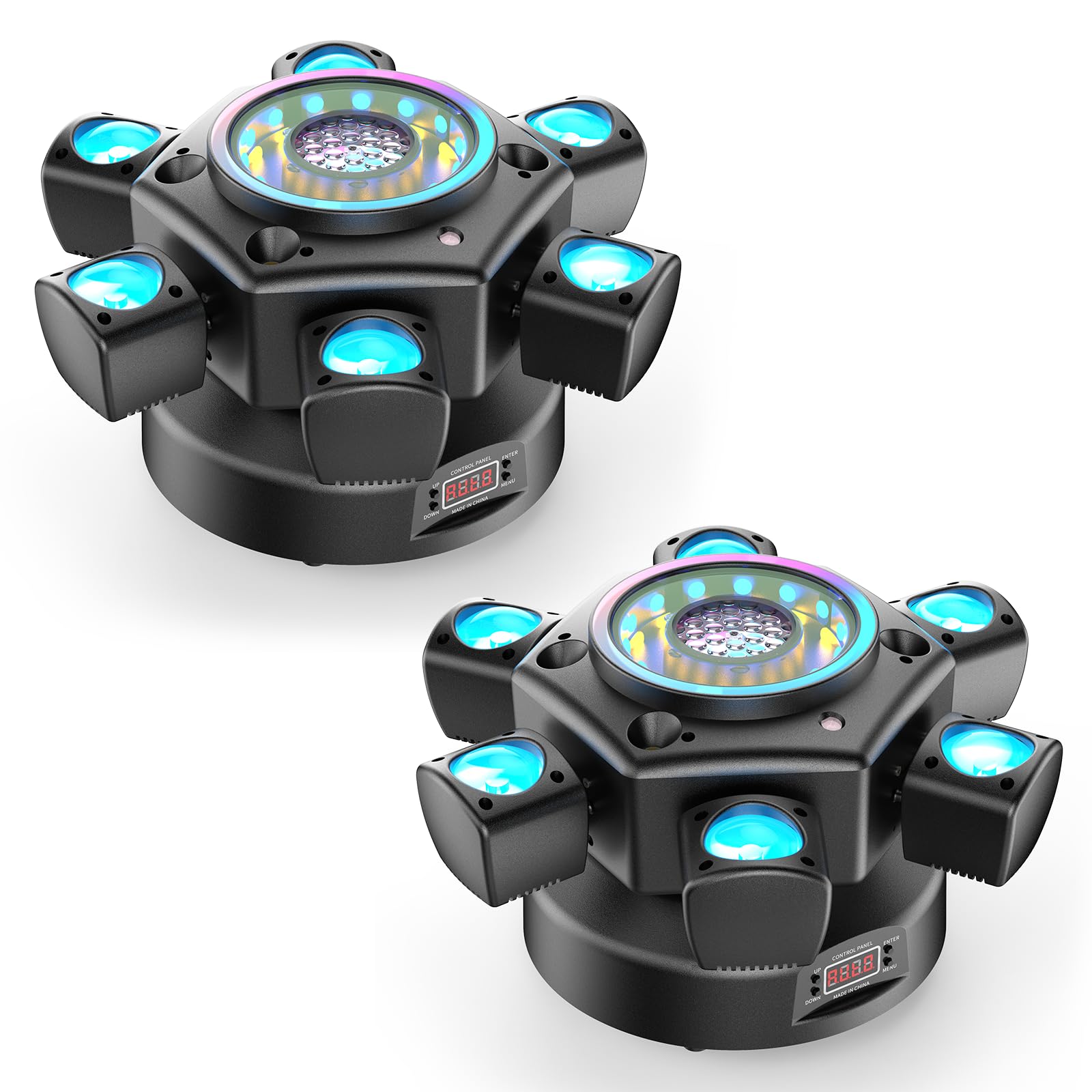 2PCS Lyre LED 150W avec Télécommande RGBW Jeux de Lumière 26CH Gobos Beam Lumière de scène pour DJ soirées Club Bar Fête