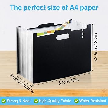 Accordion File Organizer, Expanding File Folders, 13 Pockets Bill Receipt Organizer with Colorful Tabs, Desktop Folders Letter A4 Paper Document Storage for Home Office