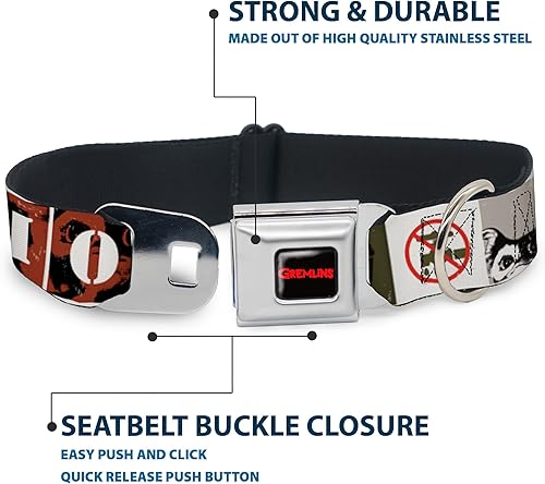 Miniatura 4 de Buckle-Down Collar de perro hebilla para cinturón de seguridad Gremlins Gizmo Poses Rules Blocks Red Greens Grays White, 1 pulgada de ancho  Se