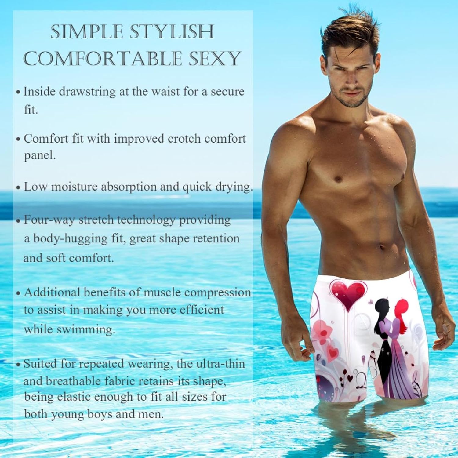 Valentine's Day Jammer Swimsuit Mens Swim Jammers Endurance Long Racing Training Swimsuit
