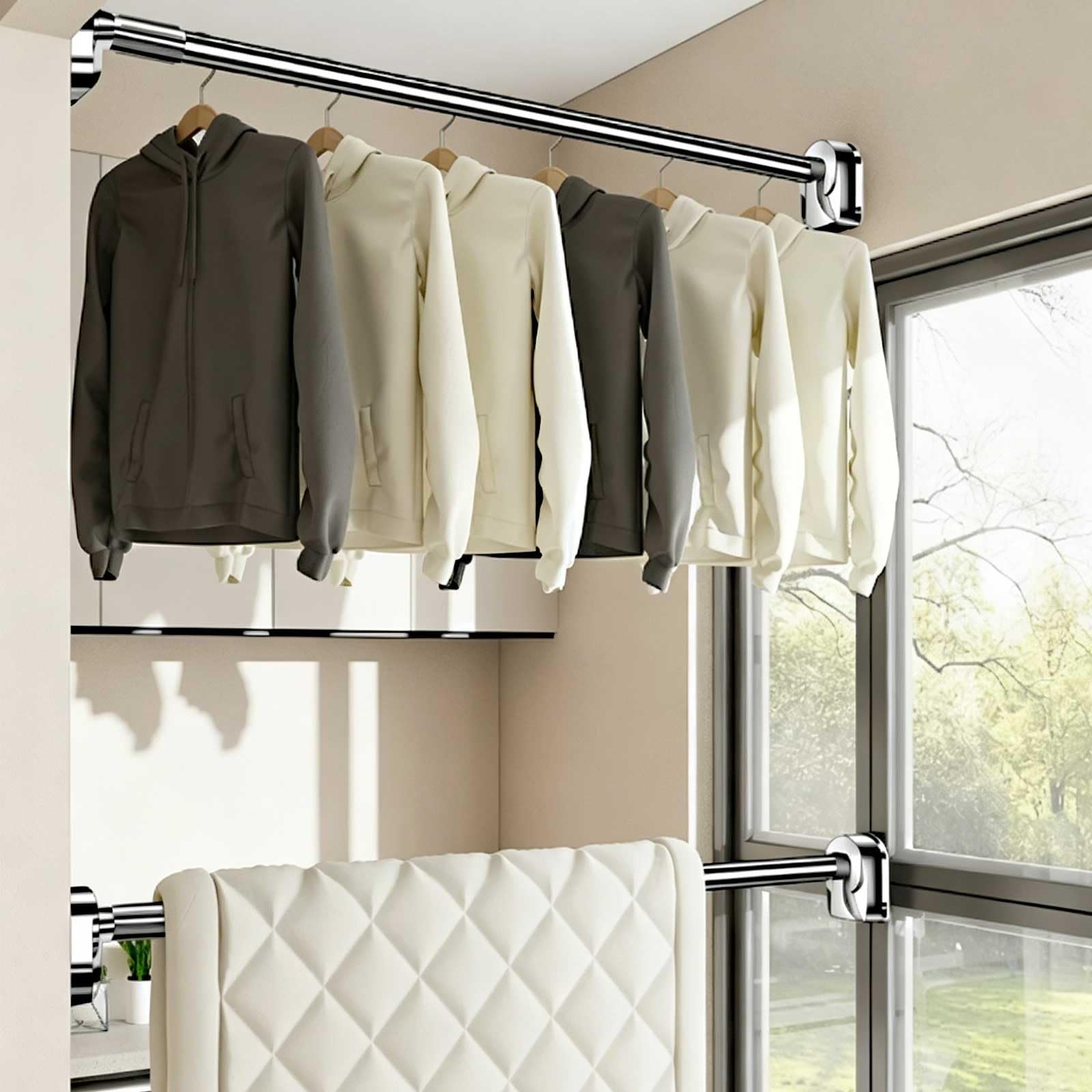 Barre Extensible Sans Perçage, Tringle de Douche Extensible en Acier Inoxydable de 50 à 520 Cm avec Anneaux pour Fenêtres, Salle de Bain, Maison(White,50-80cm/20-31.5in)