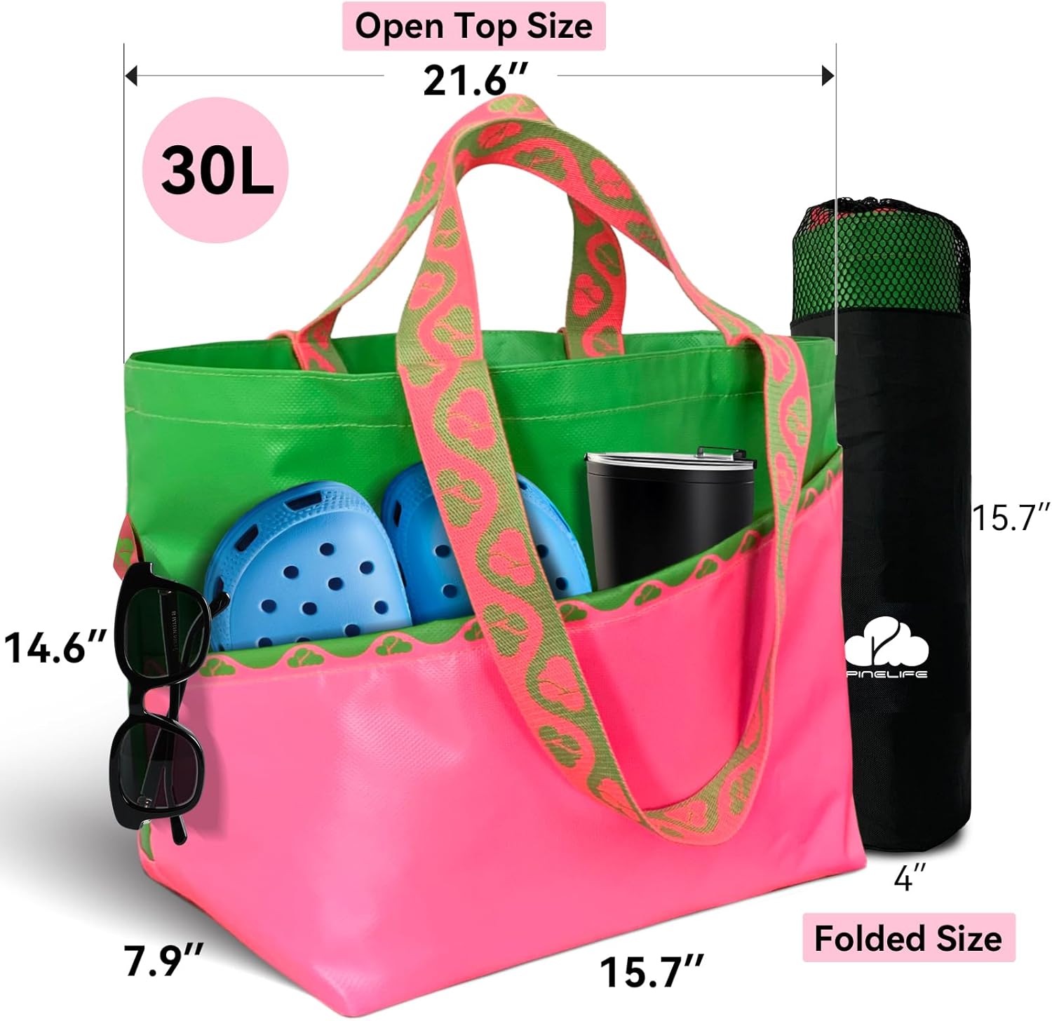 Extra Large Tote Bag Foldable Waterproof Summer Beach Bag for Women Men, Dual Handles, for Swim Gym Camping Shopping - Image 2