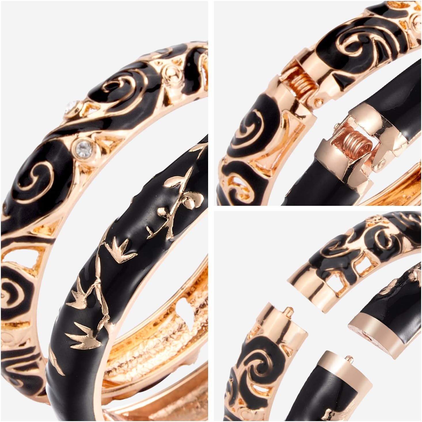 UJOY Vintage Jewelry Cloisonne Handcrafted Enameled Butterfly Flower Gorgeous Rhinestone Hinged Cuff Bracelet Bangles Gifts 88A09 - Image 4