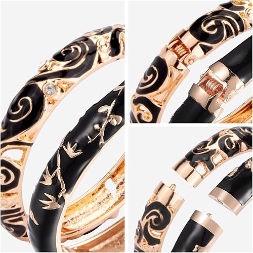 Miniatura 4 de UJOY Vintage Jewelry Cloisonne Artesanal Esmaltado Mariposa Flor Magnífica Rhinestone Oro Bisagra Brazalete Brazalete Brazaletes Regalos 88A09