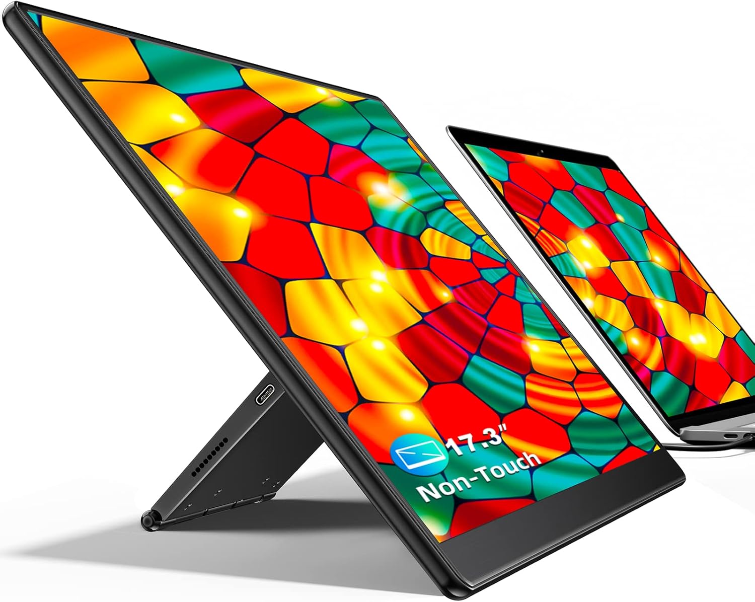 UPERFECT Y 17.3 Inch Portable Monitor Freestanding, 17.3'' FHD 1080P IPS Screen with Adjust Kickstand, 1200:1 Contrast Ratio, 100% sRGB w/Standard HDMI/USB 3.0/Type C, Built-in Speaker/Ambient Light