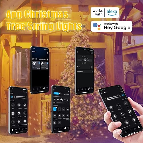 Miniatura 6 de Luces inteligentes para árbol de Navidad, control por aplicación, 6.56 pies, 16 líneas, 400 luces LED de decoración con anillo, escenarios de