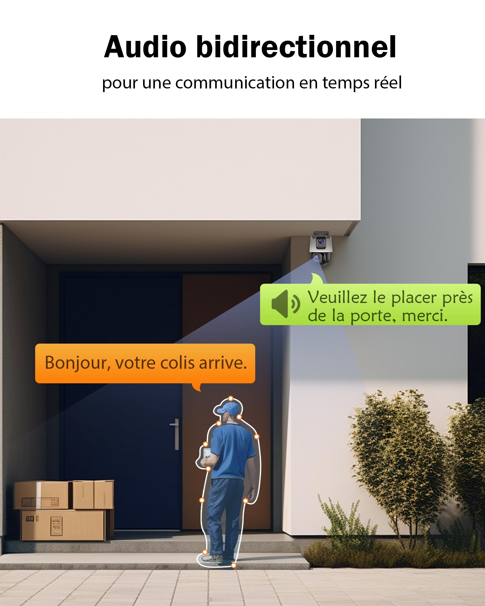 Tenda Caméra Extérieure WiFi 3MP+3MP, Double Objectif, 360° PTZ, Audio Bidirectionnel, Couleur Vision Nocturne 30m, Détection Personnes/Véhicules, Suivi Auto, Alertes Vocales Personnalisées, CH9