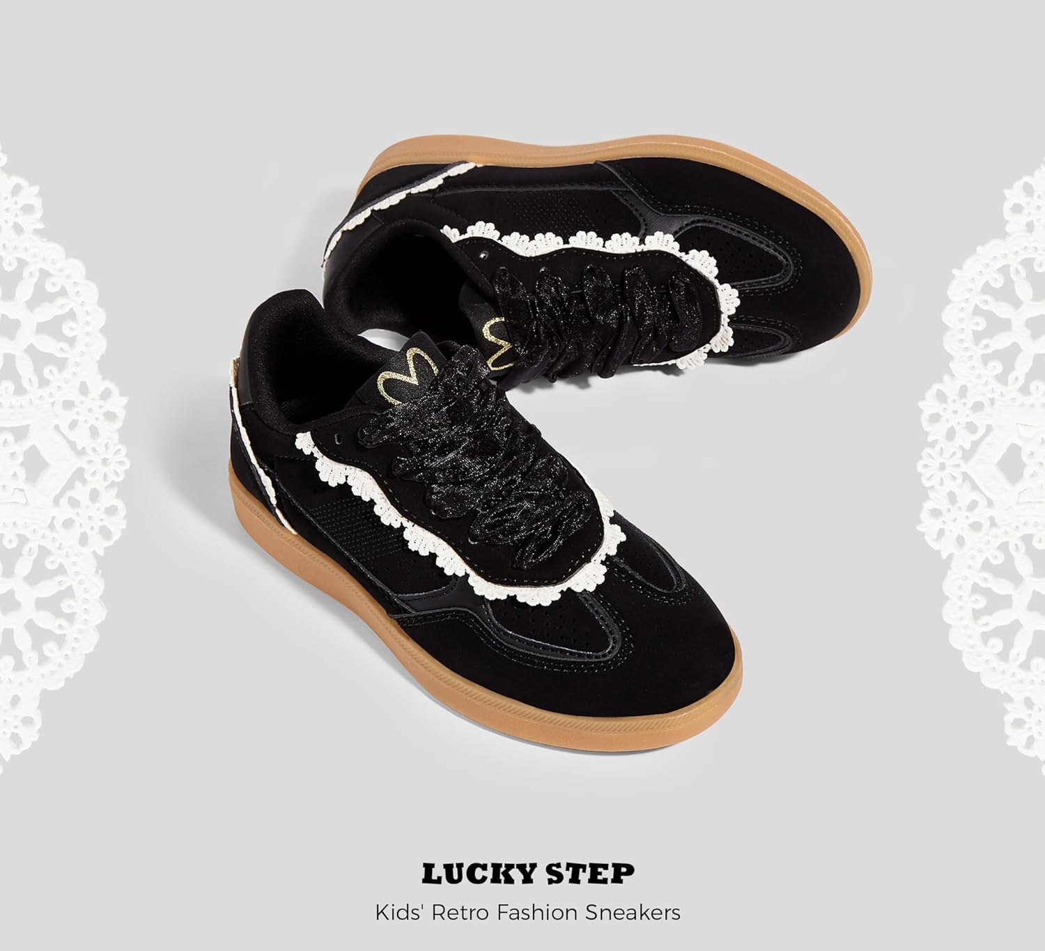 LUCKY STEP Kids Lace Detail Fashion Retro Sneakers Girls Casual Gum Rubber Sole Dual Laces Walking Running Shoes for Big&Little Kid and Toddler - Image 7