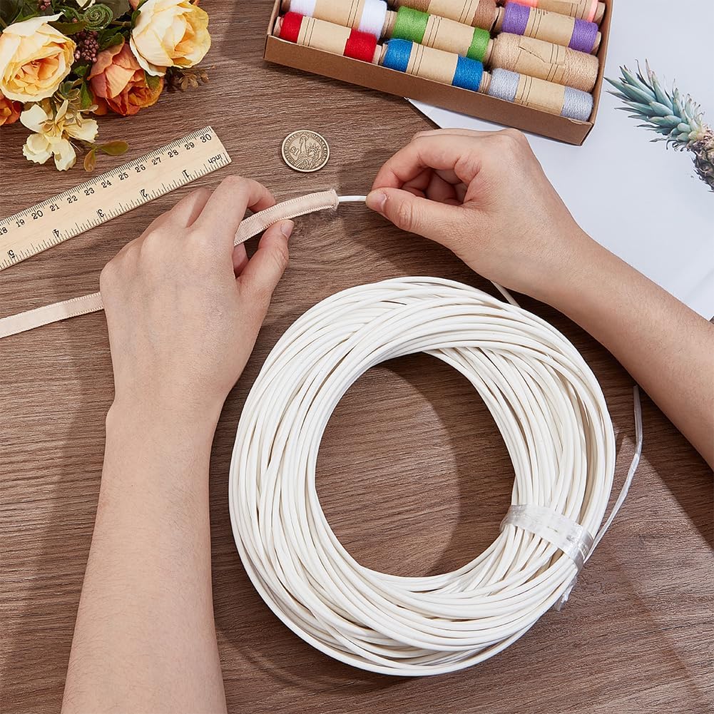BENECREAT 54.68 Yards PVC Welt Cord Piping, 3mm White Polyester Piping Cord for Crochet, Knitting, Weaving or Trim in Garments, Cushions