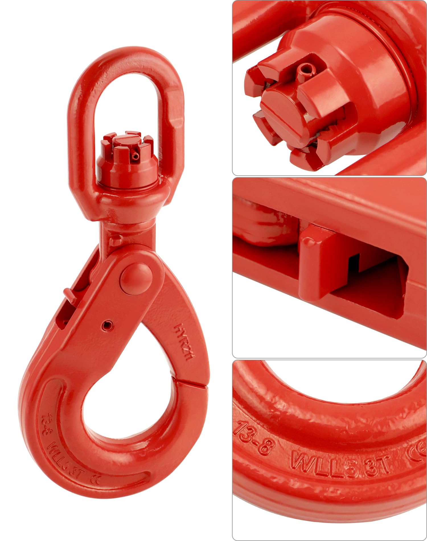 QWORK Gancho giratorio de acero forjado de grado 80, gancho de seguridad, gancho de elevación de 10000 libras, gancho de bloqueo fuerte forjado en gota, ojos giratorios grandes de 1,27 cm, acabado