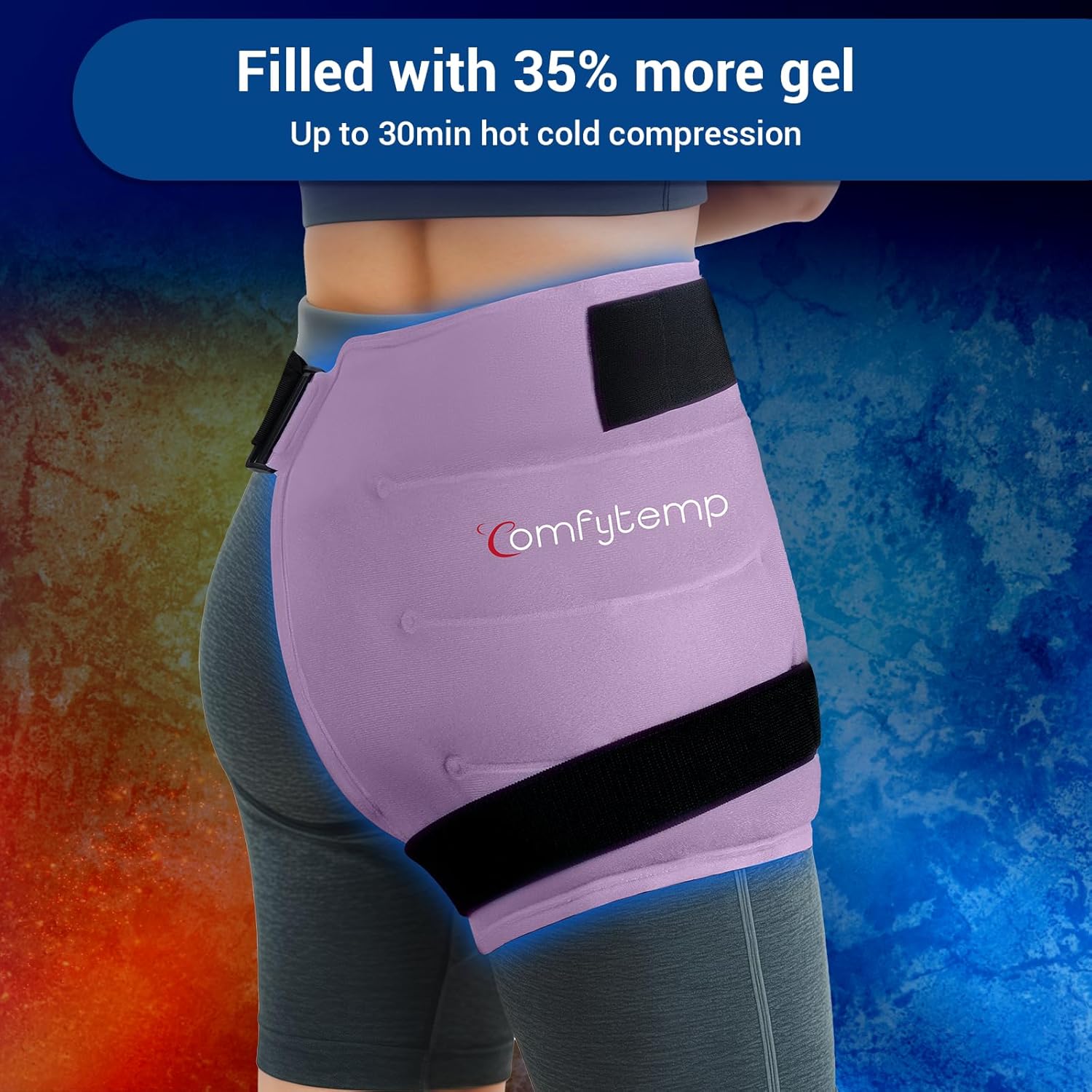 Comfytemp Hip Ice Pack Wrap for Sciatica Pain Relief, Hip Replacement Kit After Surgery, Reusable Gel Ice Pack for Injuries, Hot Cold Compress Recovery Item Physical Therapy Men Women, Purple (S/M)