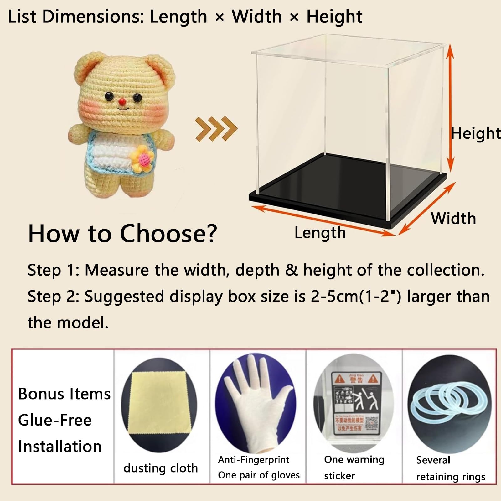Vitrine Klare Kasten mit Schwarzem Boden, Selbstmontierbare Rechteckige Acryl Boxen für Die Präsentation Staubdichter Schutz Vitrine, für Modellautos, Figuren, Sammlerstücke(H30cm,LxW 30x25cm)