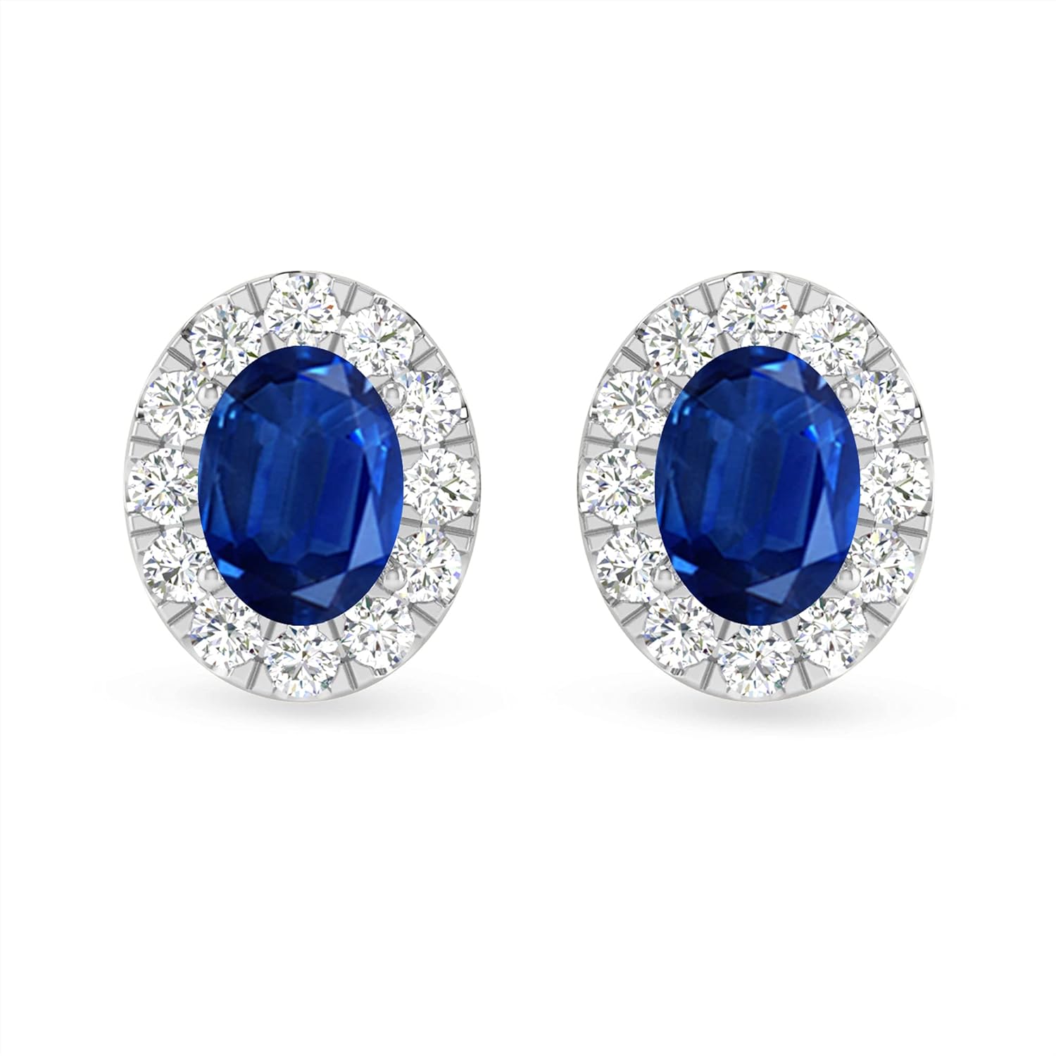 Inspereza Oval Gemstone and Round Diamond Halo Stud Earrings in 14kt Gold (6X4 MM gemstone)