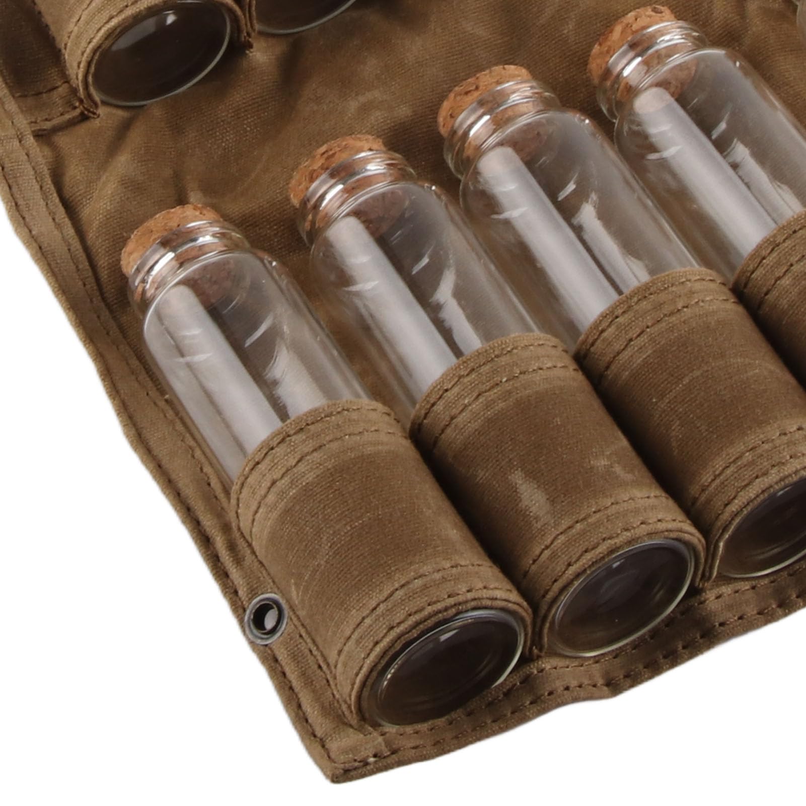 Portable Camping Spice Kit - 10 Glass Containers In Foldable Canvas Bag, Seasoning Storage For Outdoor Travel, BBQ, Picnic - View #2