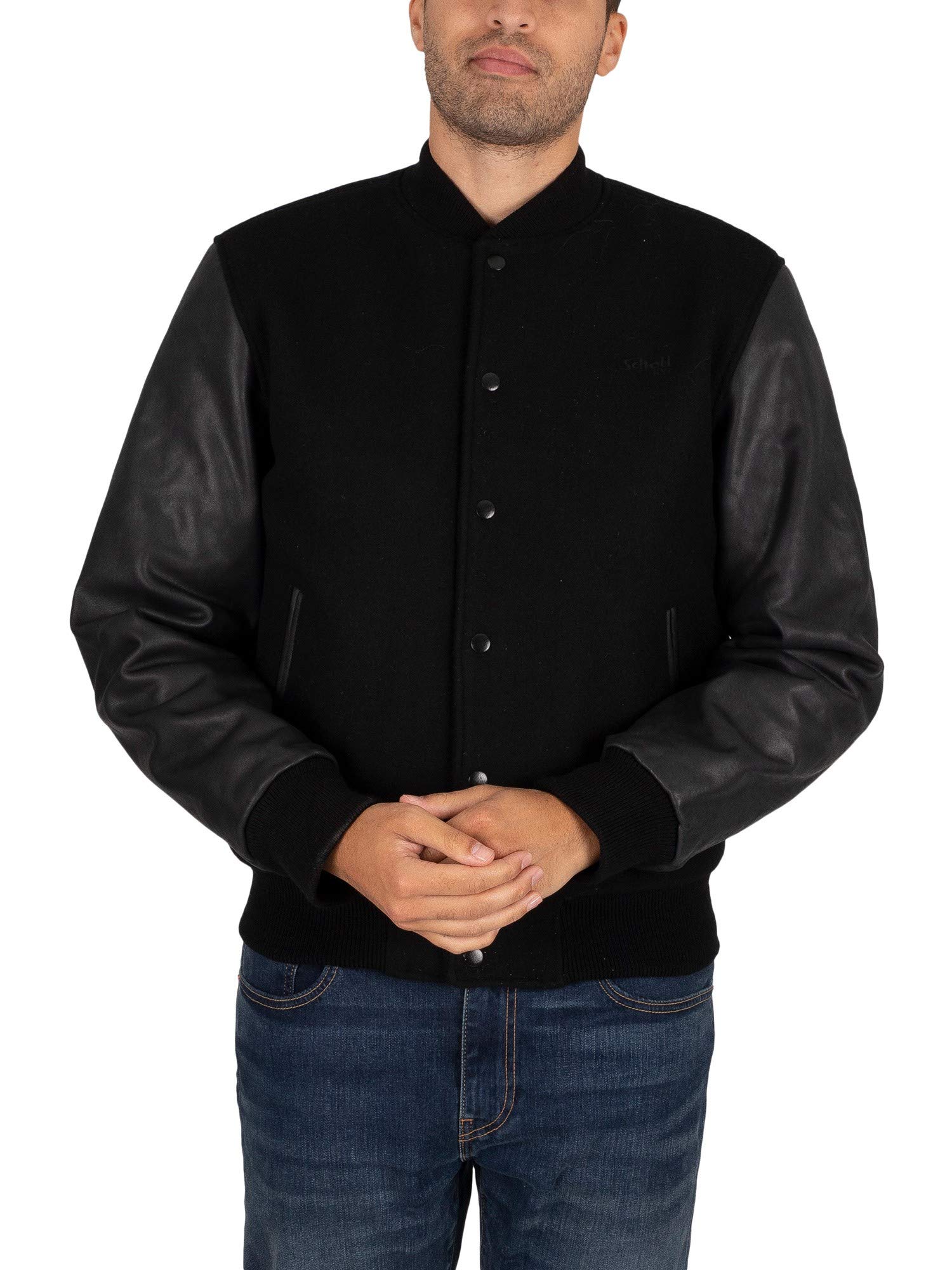 Schott NYC Men's Lcusa Leather Jacket Not Applicable, Black/Black, Small