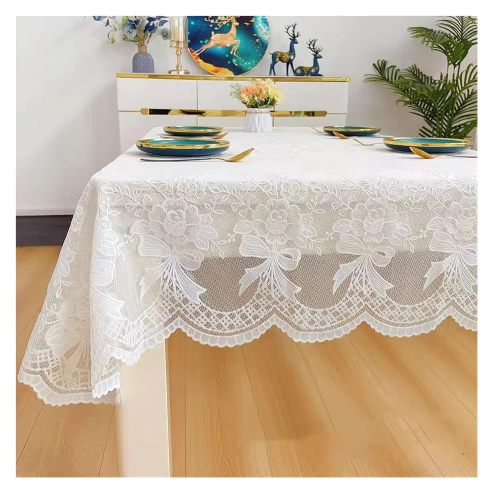 NJIEzhao Embroidered Lace Tablecloth Rectangle Lace Tablecloth Flower Retro Embroidered Dinning Table Linen Cover