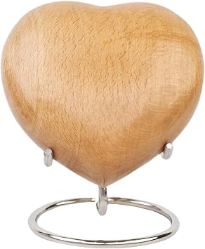 Classic Heart Shaped Wooden Urns for Human Ashes | Adult - Male, Female | Cremation Memorial Ash Urn | Natural Beech Wood Small Keepsake Urn - 4 Inches, 1 Pc