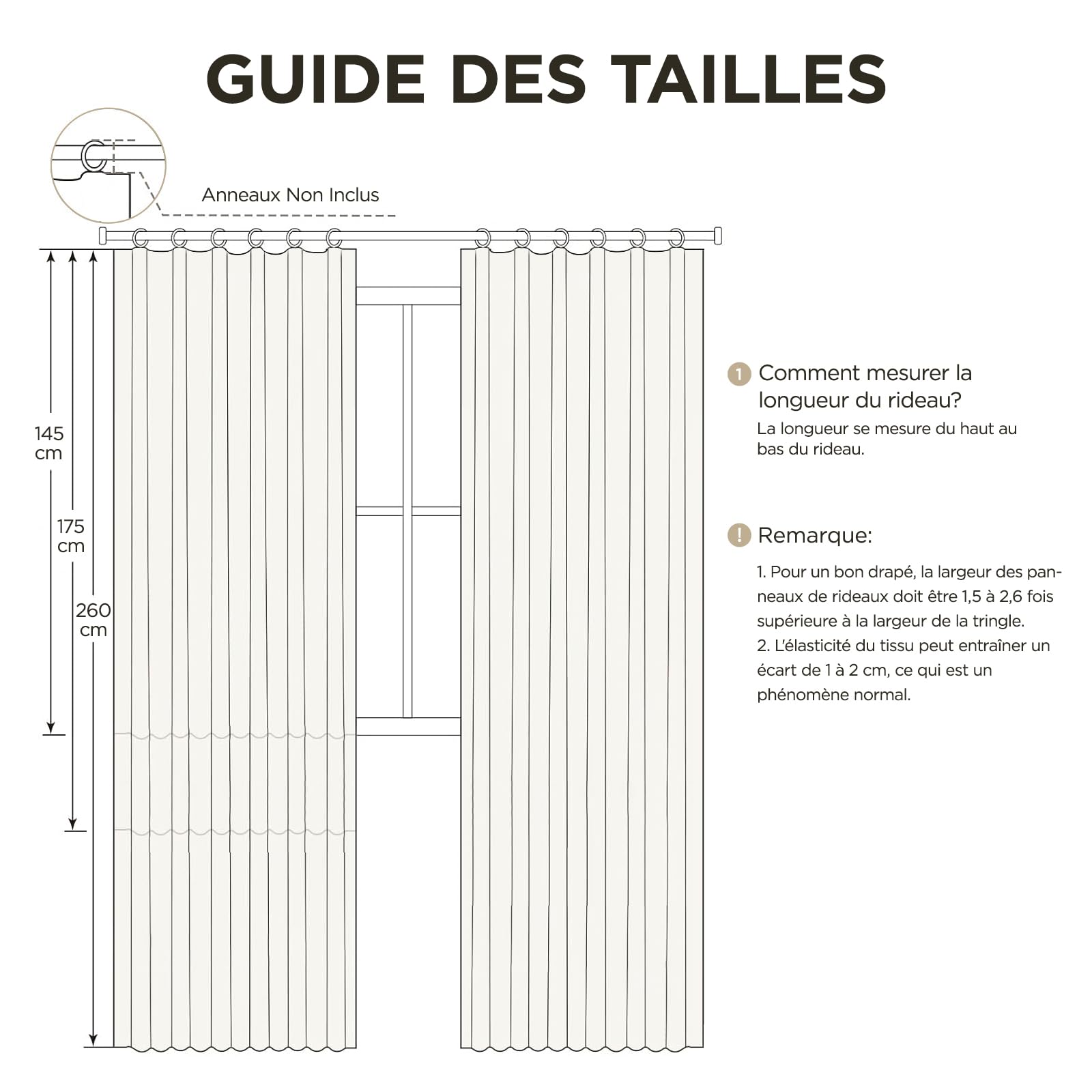 Joydeco Rideau Voilage Lin Naturel avec Galon Fronceur sur Rail 140x245cm 2 Panneaux, Rideaux Voilages Semi-Transparent Hauteur 245cm pour Decoration de Porte-fenêtre Chambre Salon, Beige