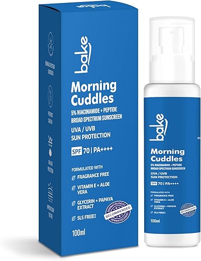 BAKE 100% Mineral Water Resistant Sunscreen SPF 70 PA+++ with 5% Niacinamide, Peptide | Sweat & Water Resistant, UV/A & B, Blue Light Protection |...