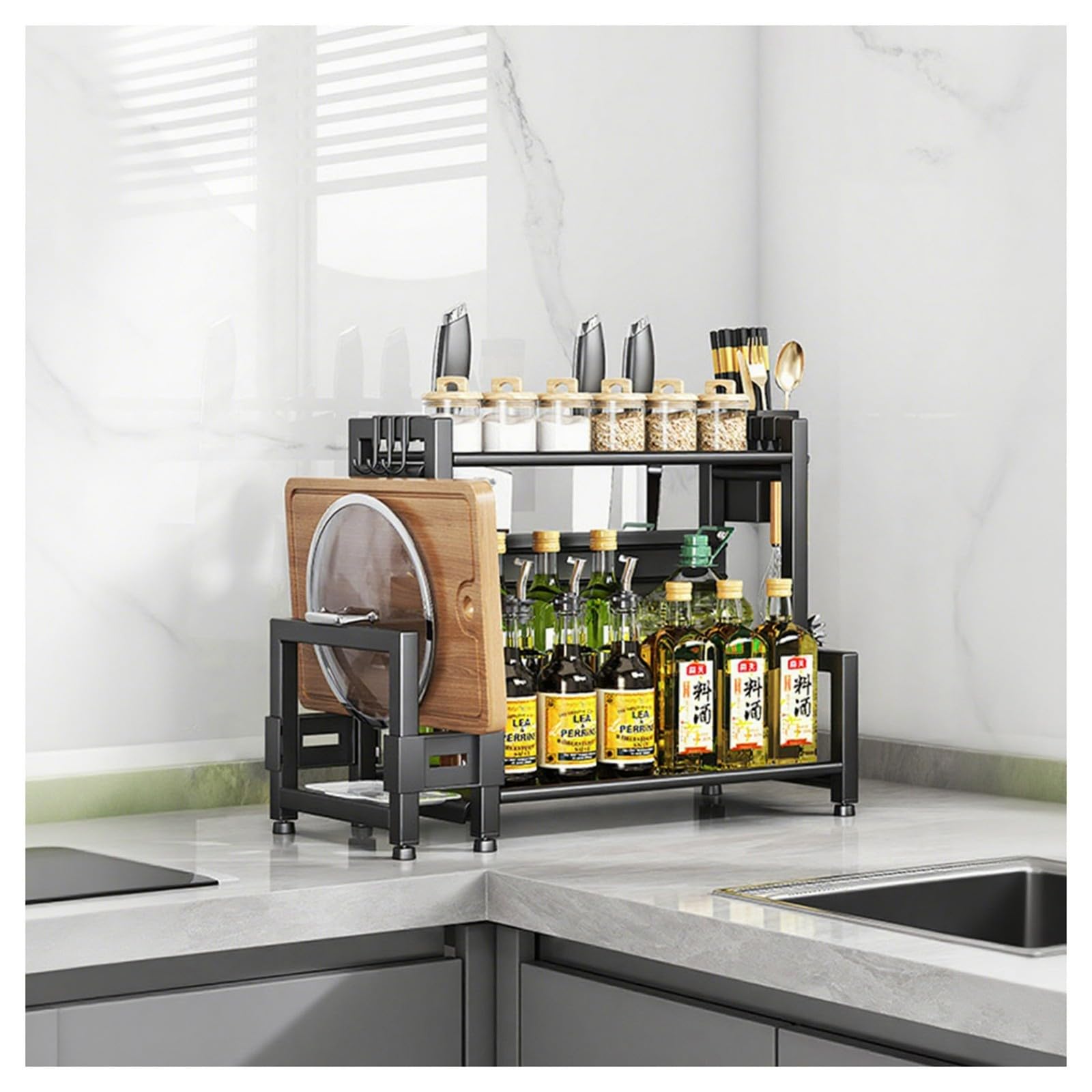 HADECOLL 3-Tier Spice Rack Organizer For Kitchen Cabinets, Countertops And Pantry, Made Of Durable Carbon Steel,2 Tier-40cm/15.7in