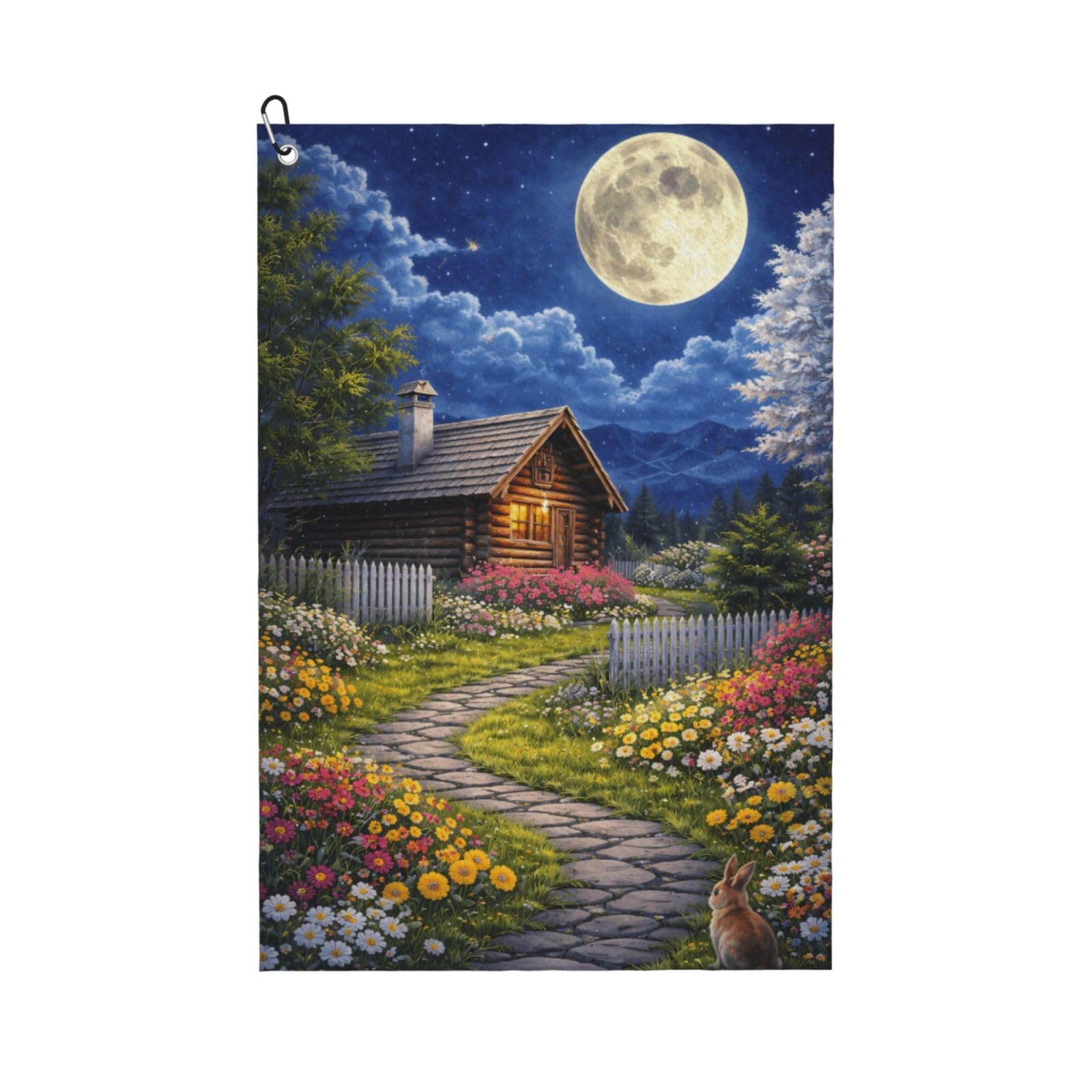 Oudrspo Hut Under The Moonlit Night Multi-Functional Golf Towel | Absorbent Quick Drying 16x24in