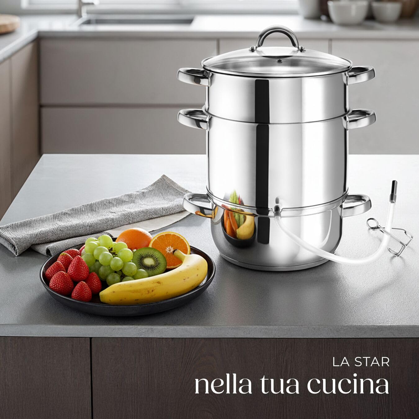 tectake® Pentola Estrattore di Succhi, 15 L Succo di Frutta,Verdura, Acciaio Inox AISI 430 Ø: 26 cm, Set Pentole, Pentole in Acciaio Inox, Utili per la Casa, Coperchio