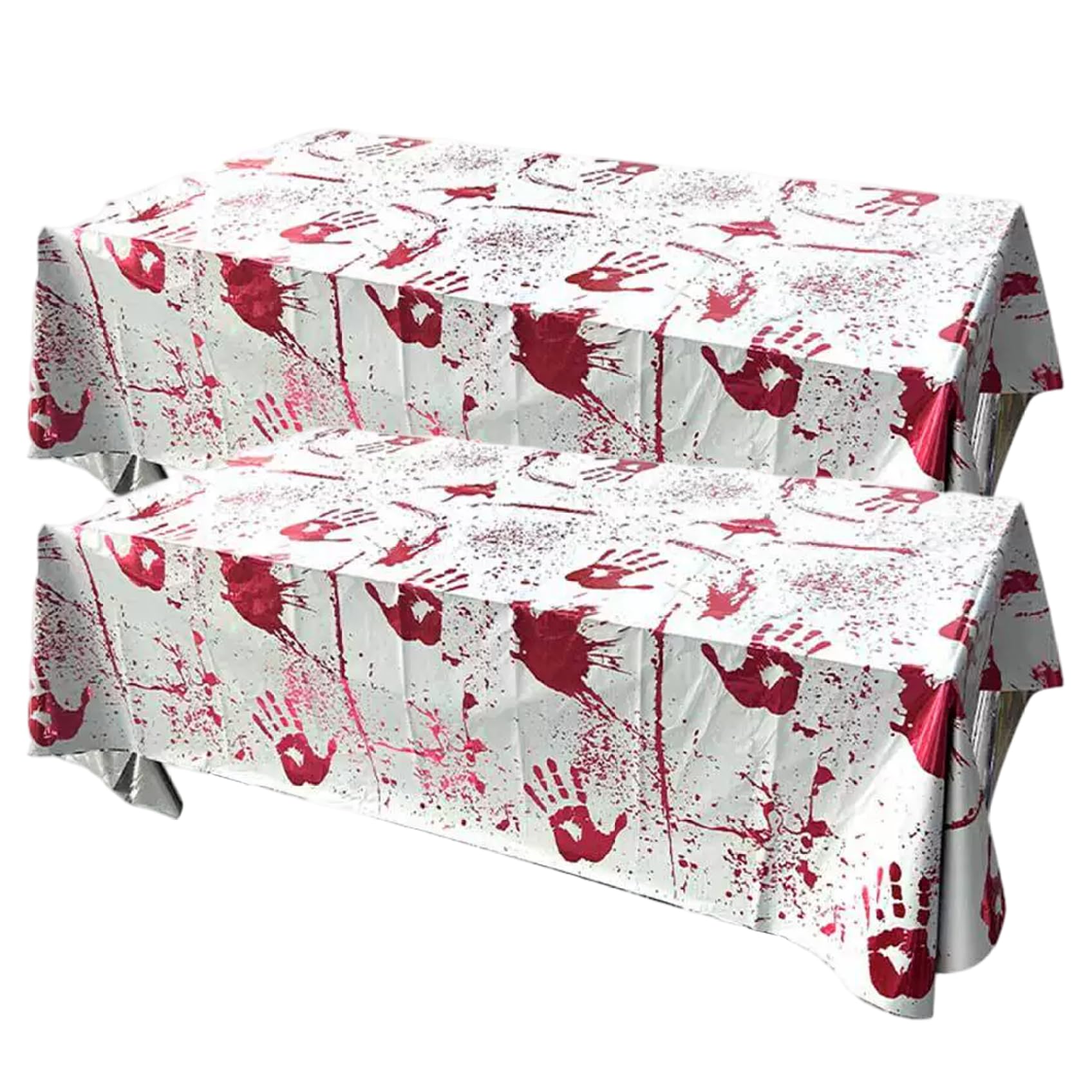 Goutdori 2PCS Halloween Tablecloths Disposable, Blood Handprints Spooky Horror Party Decor for Birthday