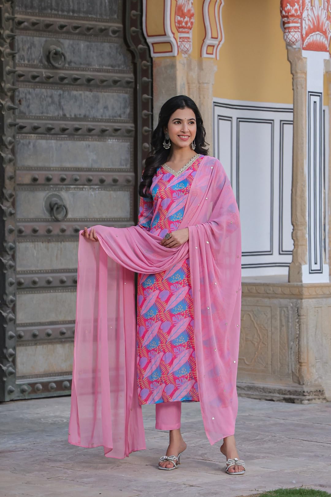 ANNI DESIGNER Kurta da donna in misto cotone con palazzo