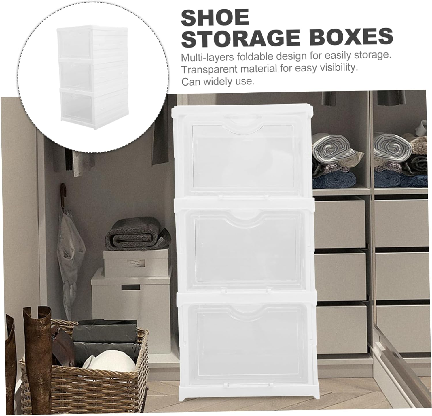 Cabilock Stackable Transparent Shoe Storage Box Organizer with Design Foldable Multi Sneaker Holder Material for Space Saving and Easy Shoe Access
