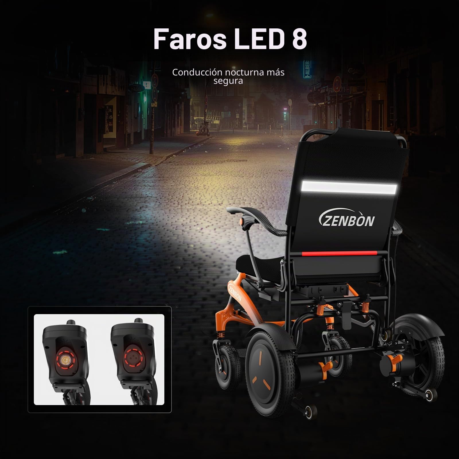 Silla de Ruedas Eléctrica Plegable Ligera de Carbon (Naranja)