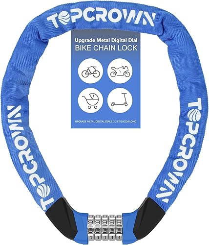 Miniatura 20 de Candado de cadena de bicicleta de 3.2 pies de largo, alta seguridad, resistente, antirrobo, combinación de 5 dígitos, cerradura de bicicleta sin