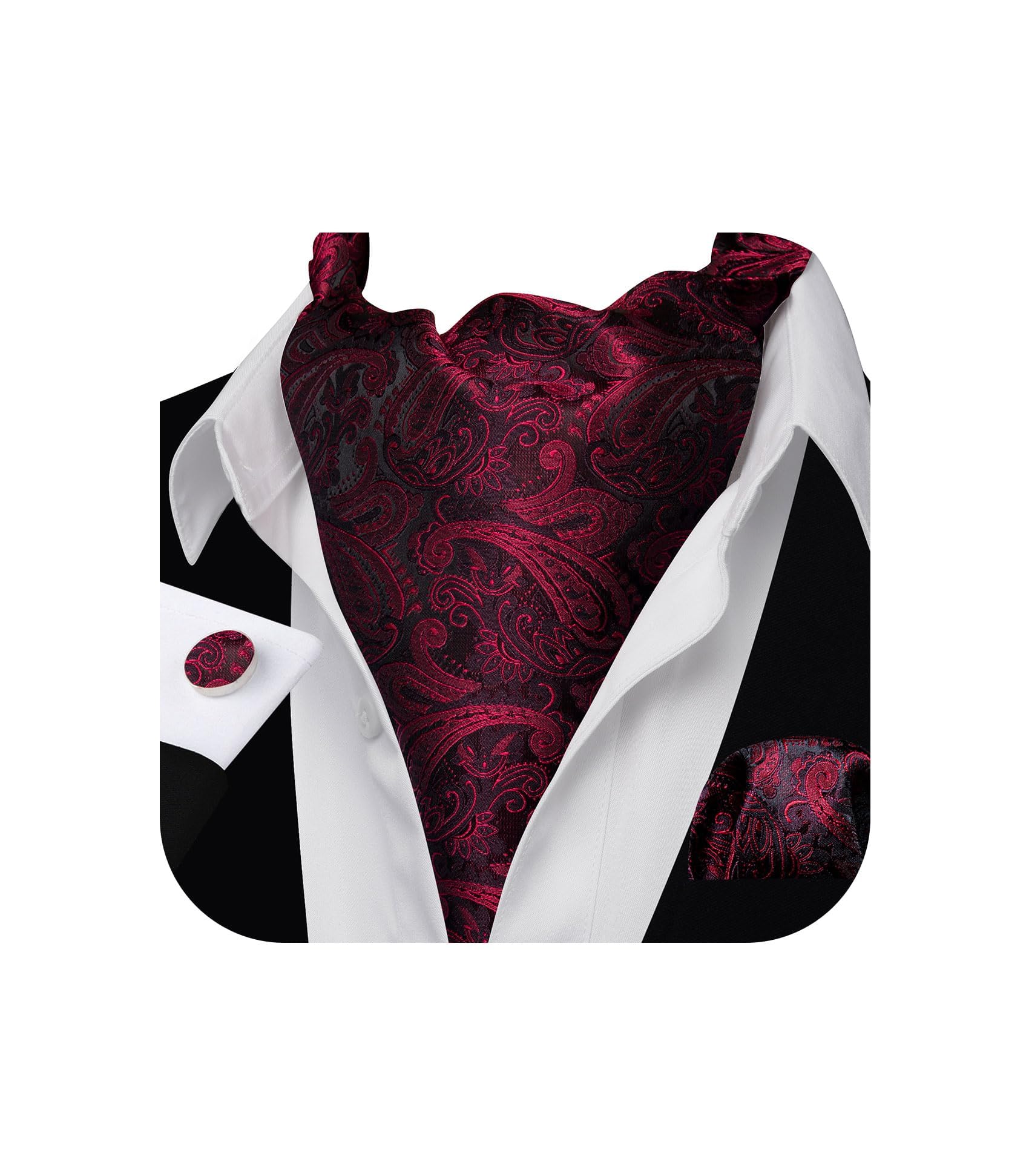 Barry.Wang Ascot for Men Cravat Tie Sets Paisley Scarf Self Tie Necktie
