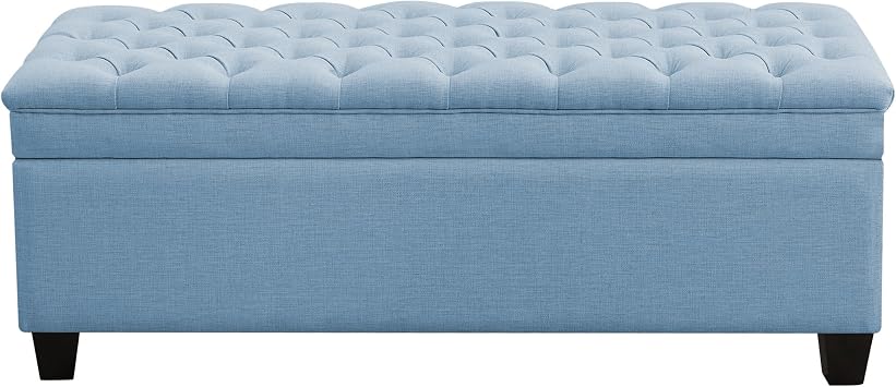 WUTUTUEE 50" Fabric Storage Ottoman Bench, Upholstered Rectangle End of Bed Storage Ottoman Tufted Living Room Bedroom Bench with Safety Hinge, Solid Wood Legs, Loads 500 lbLight Blue