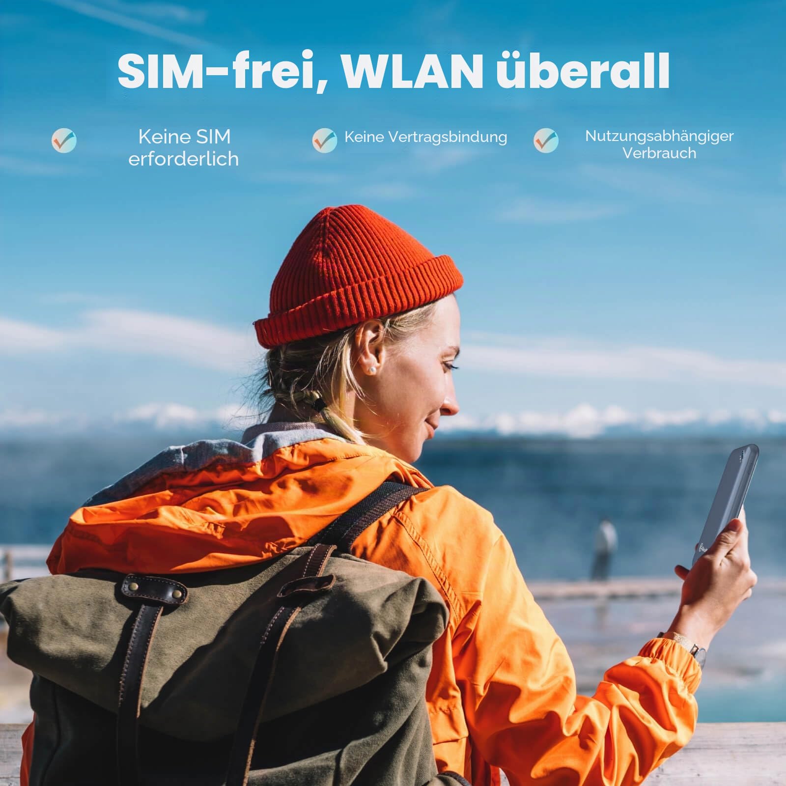 GlocalMe UPP 4G Mobiler WLAN Router, Keine SIM-Karte nötig, Keine Roaminggebühren, MiFi Geräte mit 1GB globalen Daten,Tragbarer WLAN-Router mit nur 113g (Blau)