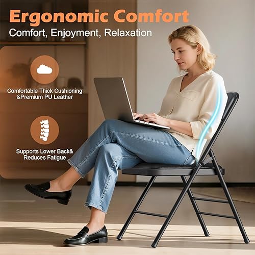 Miniatura 3 de Silla plegable de grado comercial con cojín de tela acolchada (16 x 16 pulgadas, patas de doble bisagra, estilo de lujo9.9 lbs de capacidadpeso