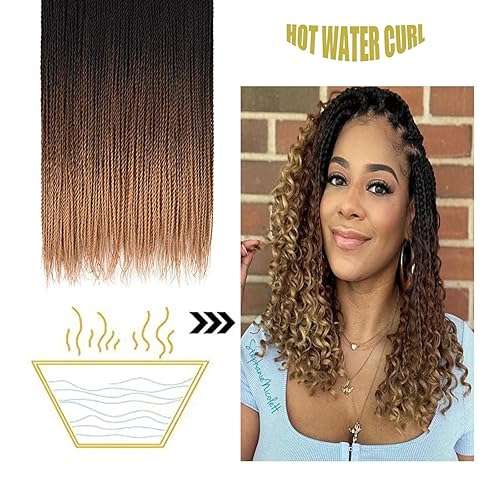 Miniatura 4 de Ailsa Cabello senegalés con ganchillo torcido  7 paquetes de 14 pulgadas Senegalés Twist Crochet Trenzas Cabello Mujeres Negras Extensiones de