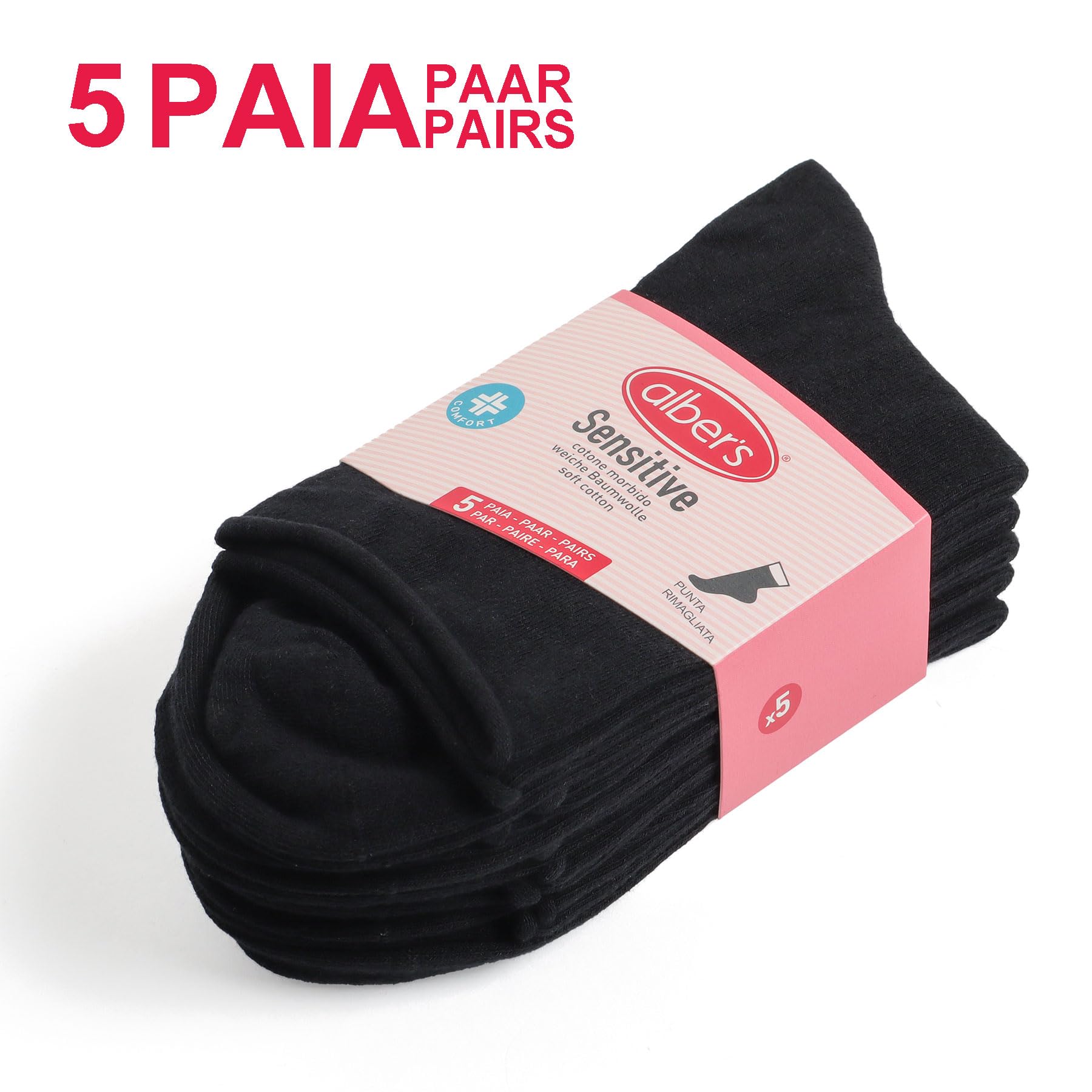 alber's SENSITIVE - 5 Paia | Calzino Cotone Donna Corto | Senza Elastico | Calze Sanitarie per Diabetici | Calzino Sportivo con Polsino Super Comfort | Non Stringe