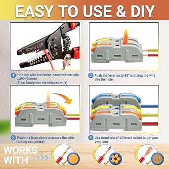 100pcs Lever Wire Connectors, 1 in 1 out Inline Electrical Wire Splicing Connector, Compact Wire Connectors for Circuit Inline Splices, AWG 28-12, multicolour