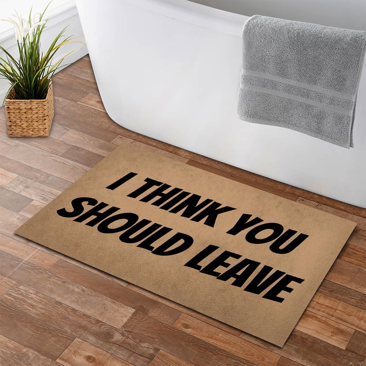 Funny Welcome Doormat (23.6 X 15.7 in) Anti-Slip Rubber Back Mat Prank Novelty Gift Entrance Way Kitchen Rugs Front Door Patio Decor (I Think You Should Leave Not Welcome Go Away)