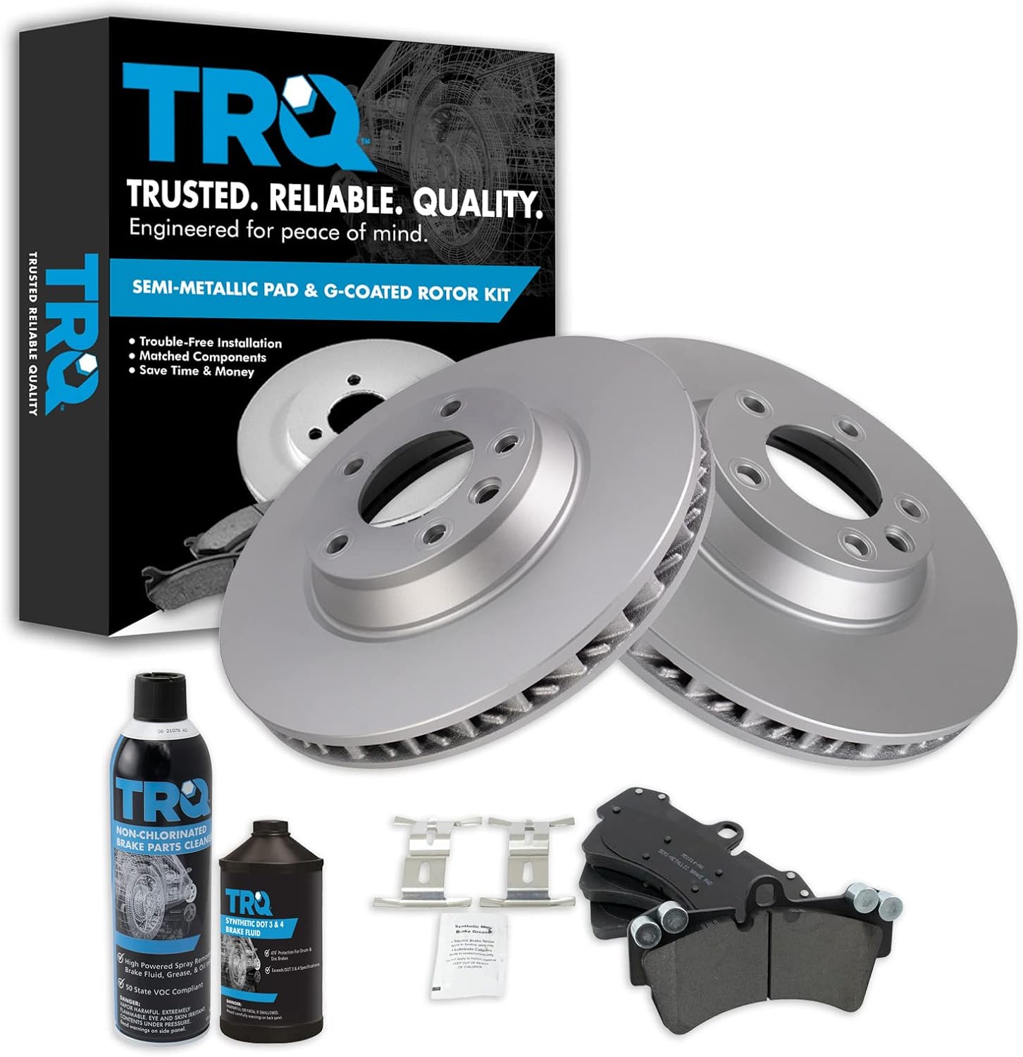TRQ Front Brake Pad & Rotor Kit Brake Chemical Kit Brake Pads Brake Rotor Semi-Metallic Premium G-Coated Compatible with 2007-2015 Audi Q7 2003-2010 Porsche Cayenne 2004-2008 Volkswagen Touareg