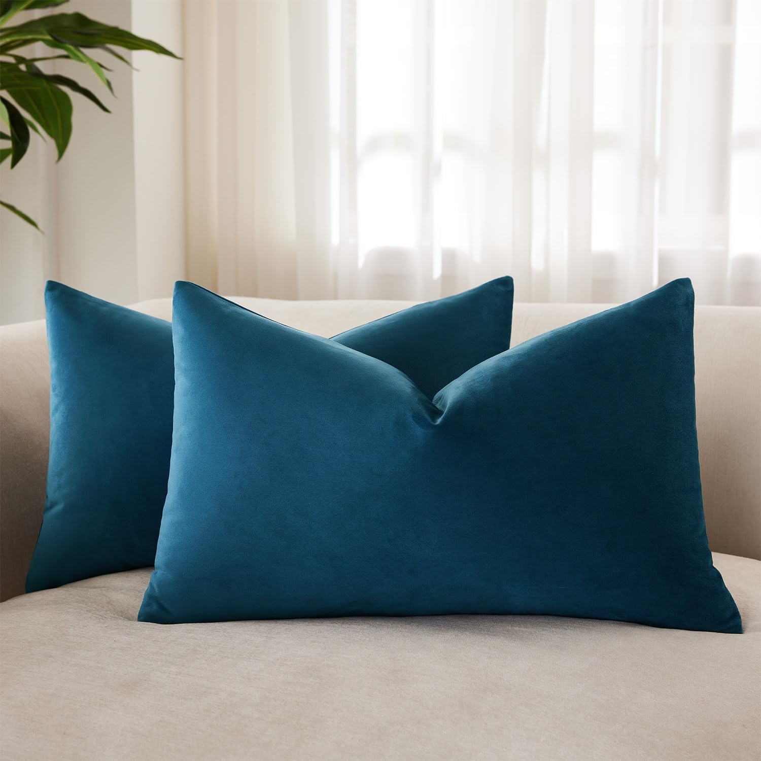 JUSPURBET 12x20 Lumbar Velvet Throw Pillow Covers Set of 2,Prussian