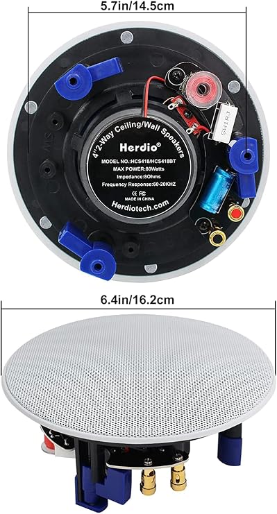 Herdio 320 Watts 2 Way Flush Mount in Ceiling Speakers 4 Inches for Kitchen,Living Room,Office 4 Speakers