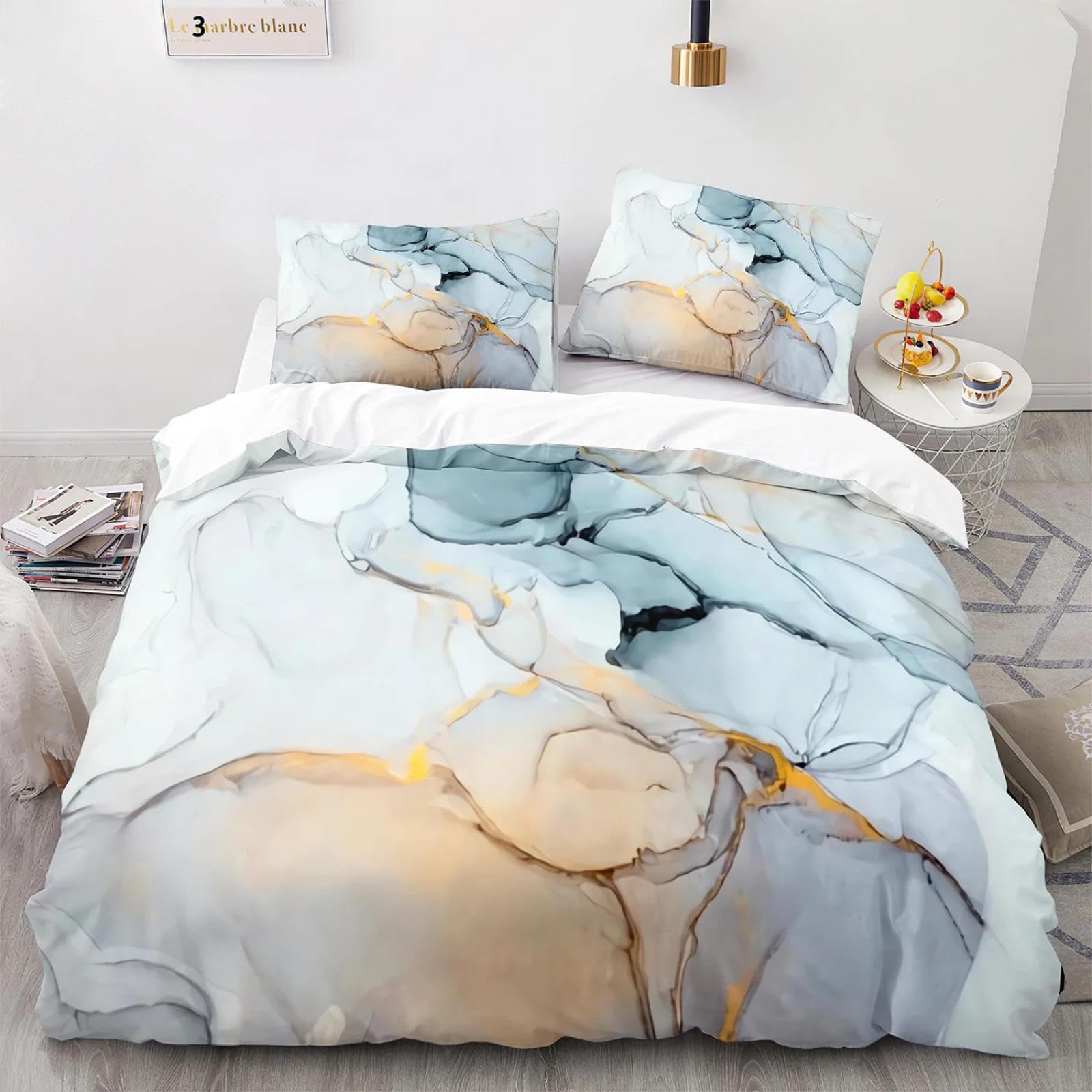 Housse de couette marbre 240x260 grand confort avec deux taies d'oreiller 80x80