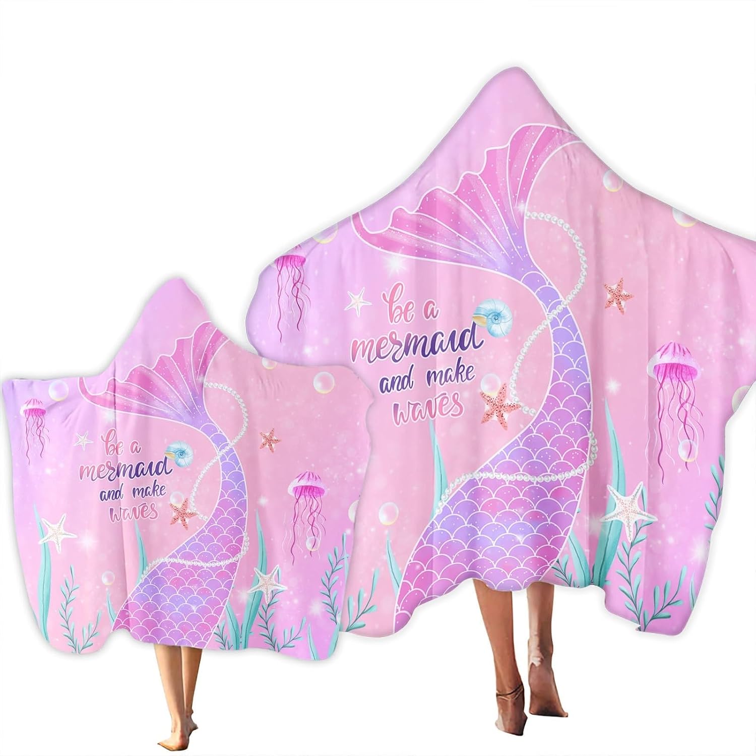 Surf Poncho,mermaid Tail Blanket,changing Towel,hooded Beach Towel With Hood For Adult And Kid,Soft Plush Microfiber Towel Wrap/towel PonchoFor Pool Sunbathing Holidays Outdoor Hotel(Pink1,130x100)